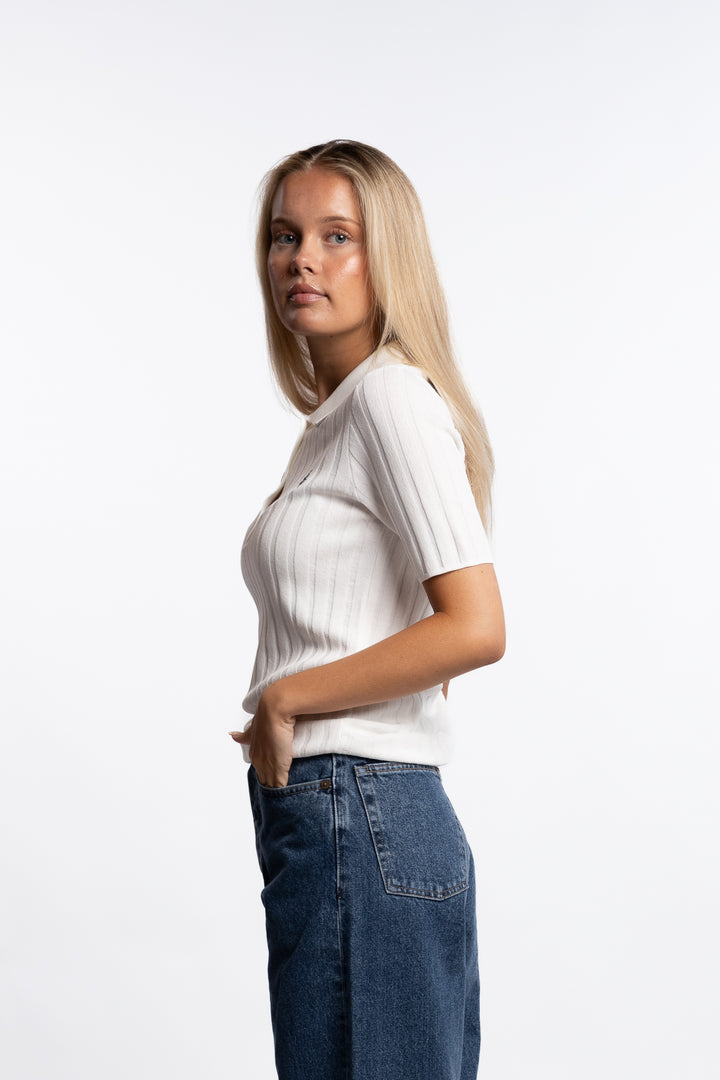 SRC Ribbed Polo- Ecru/Navy