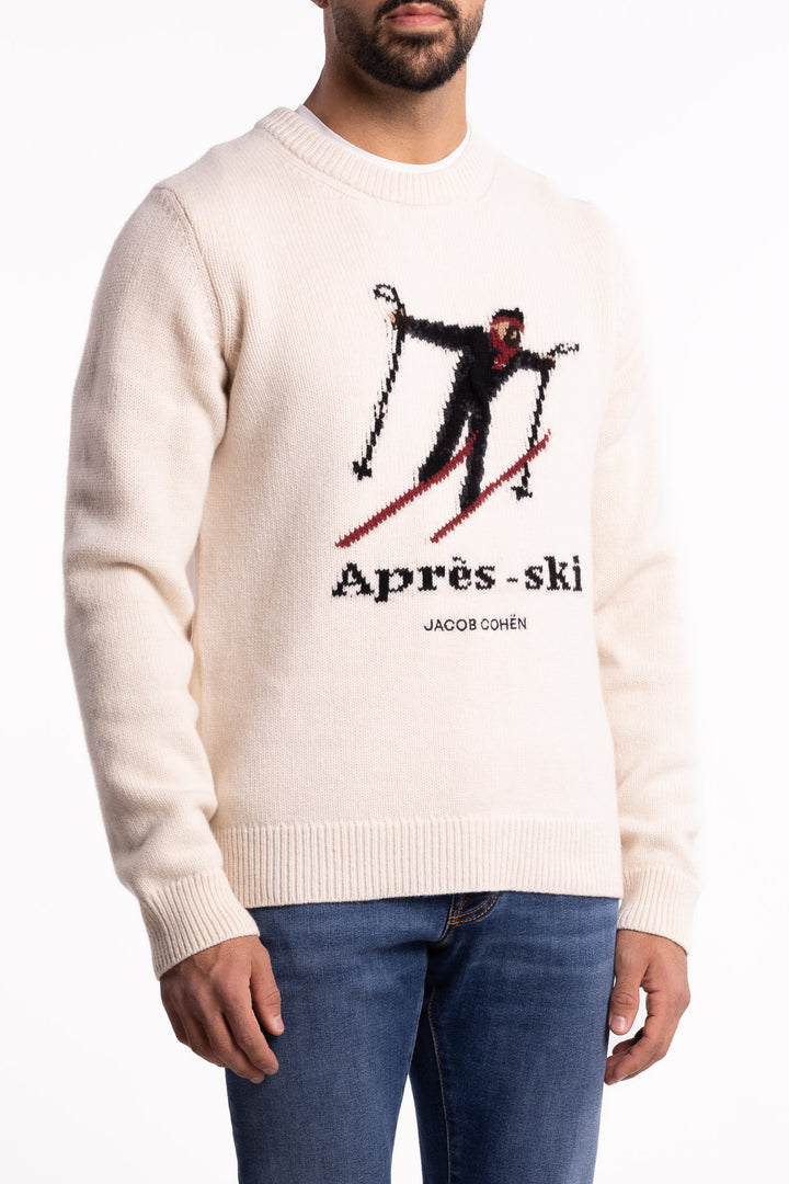 Crewneck With Skier Virgin Wool/Cashmere Cream White