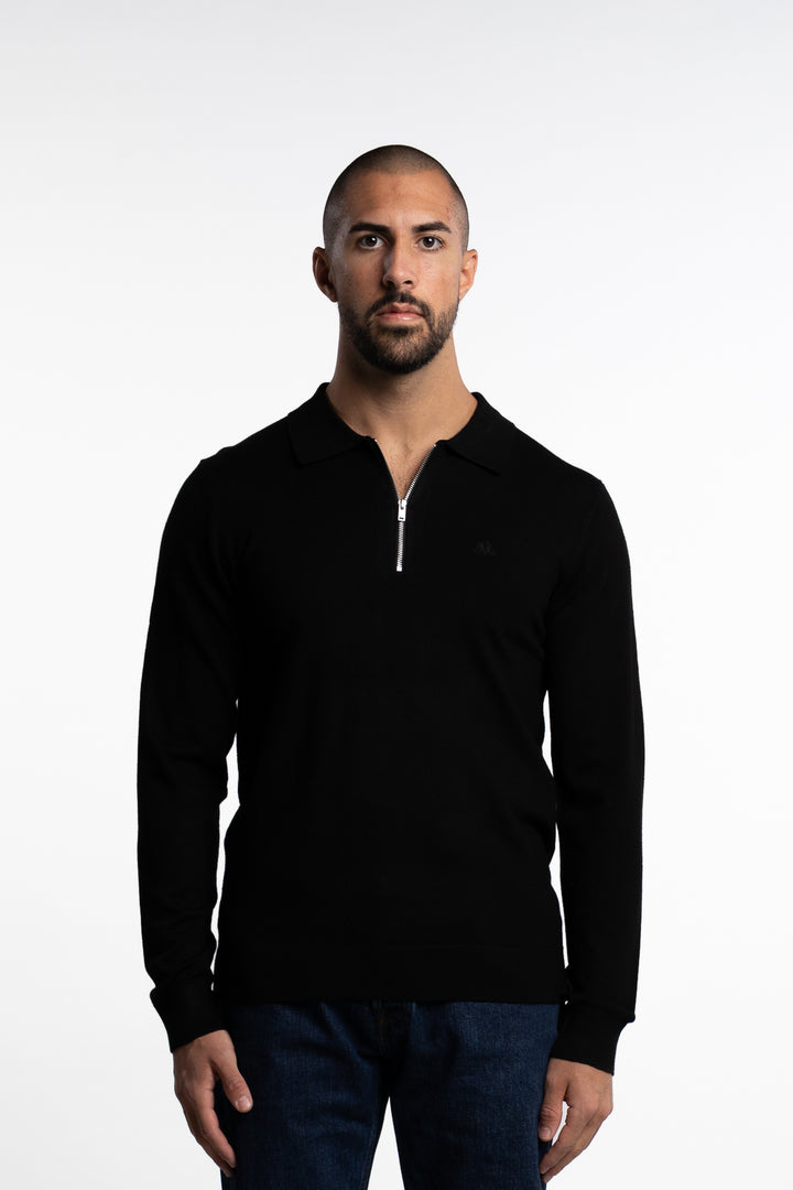 Ecovero LS Zip Polo Black