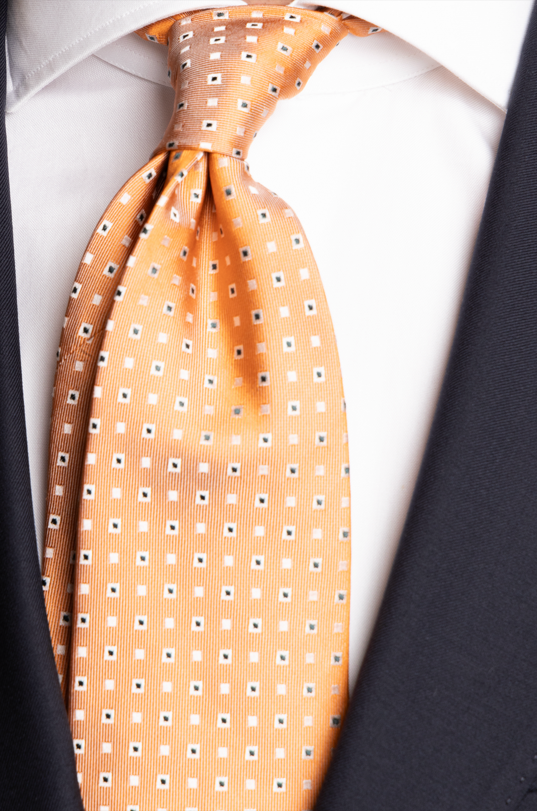 Silk Woven Tie Orange With Blue Squares