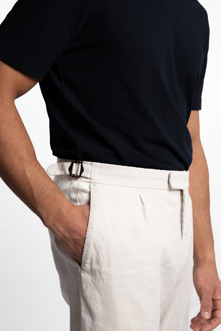 Pisa Cotton/Linen Trousers White Grass
