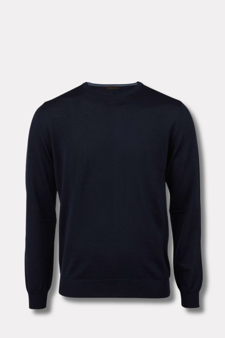 Merino Crew Neck Elbow Patch Navy