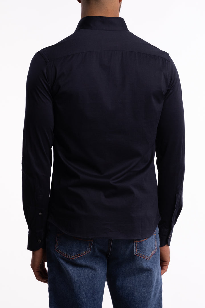 No Collar Cotton Shirt Navy