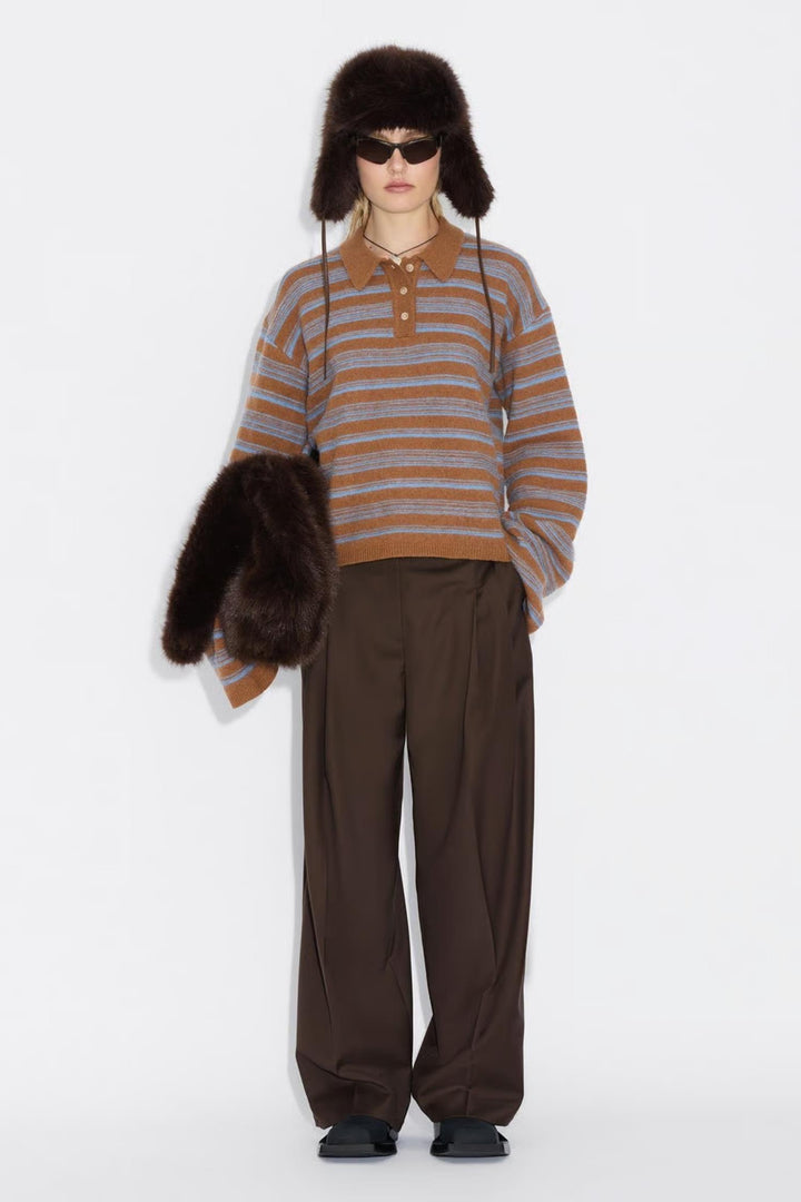 Olivia Wool Polo - Brown Stripe