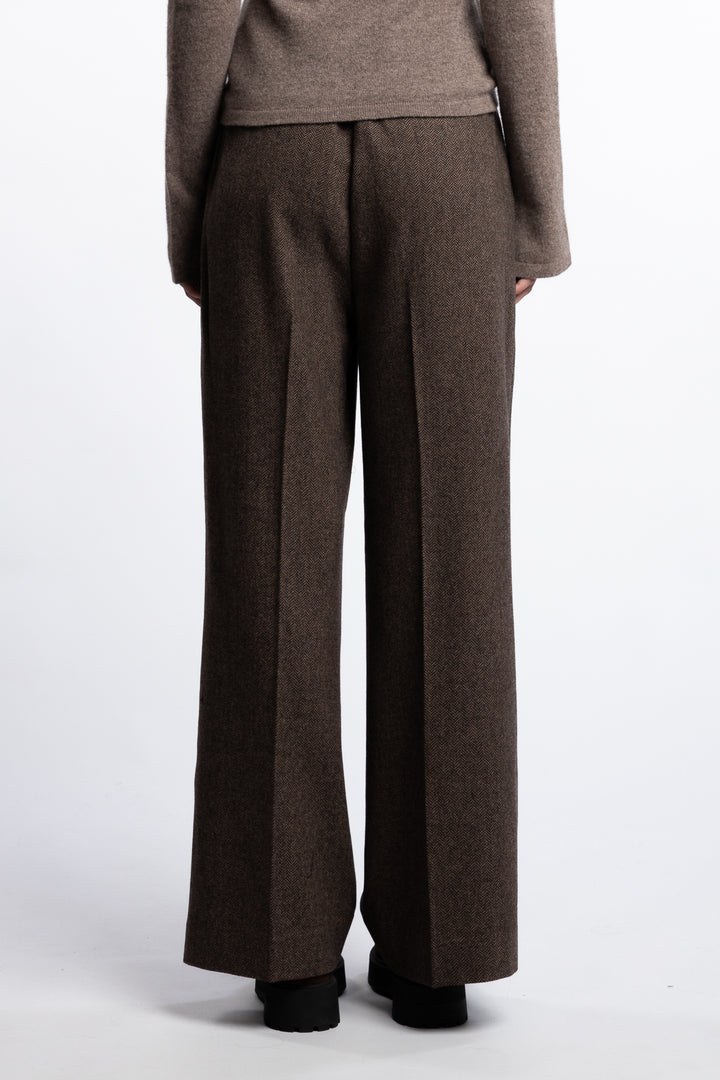 Ava Herringbone Trouser - Brown Herringbone