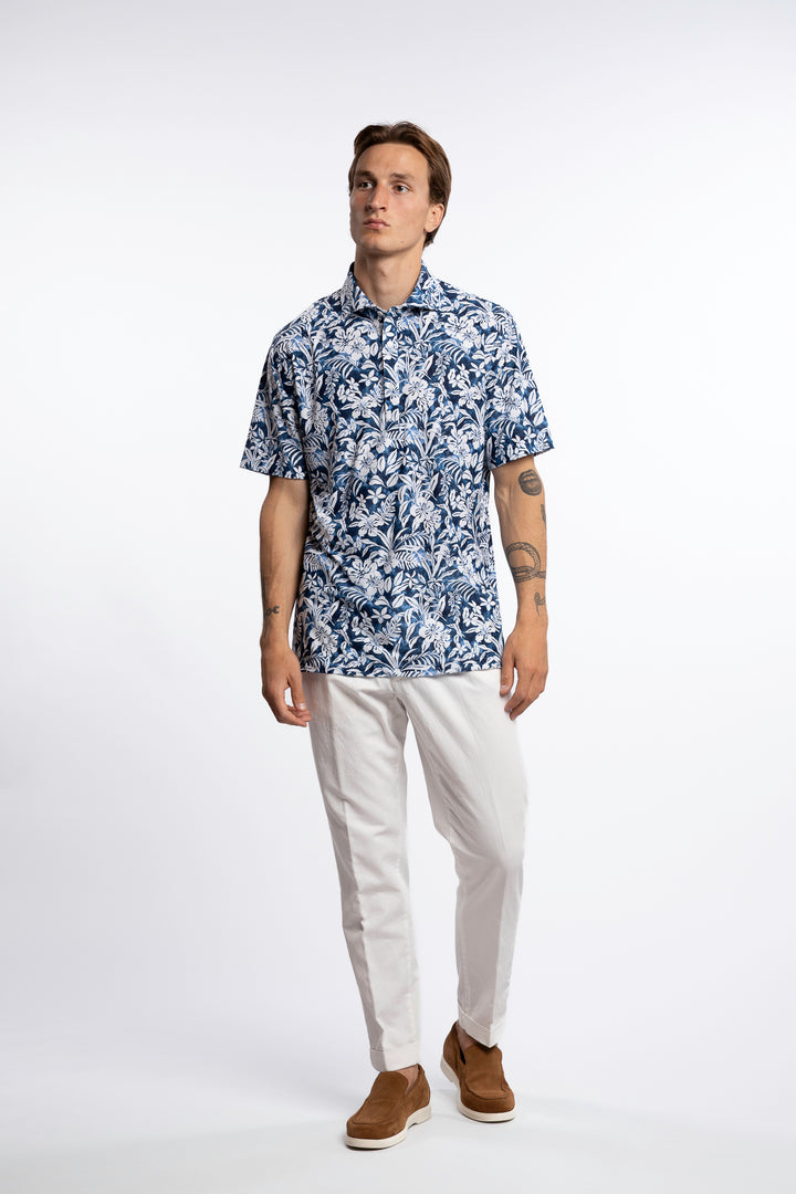 Active Stretch Shirt Floral Pattern Blue