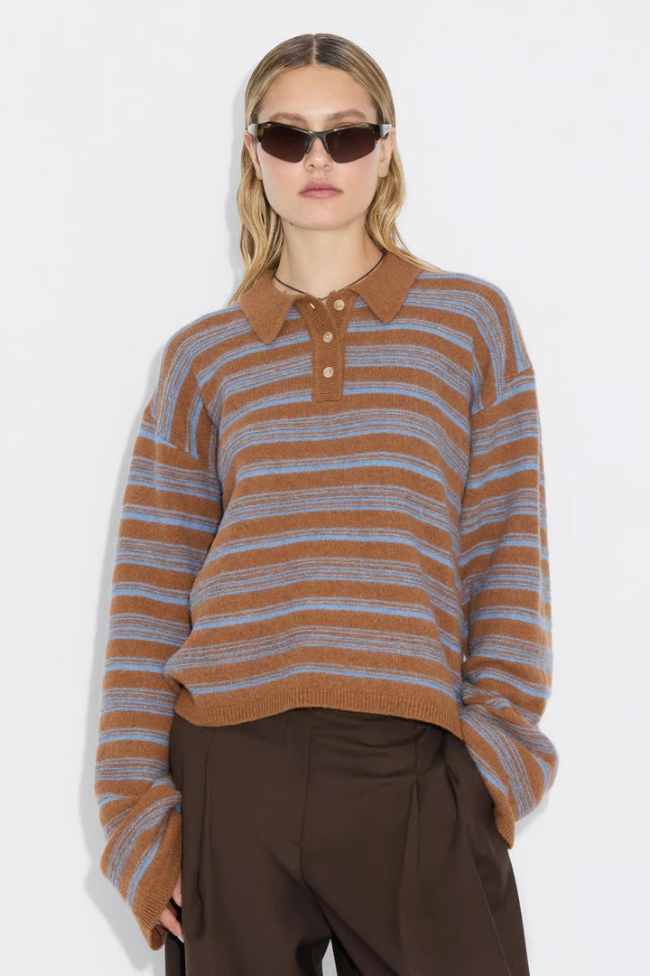 Olivia Wool Polo - Brown Stripe