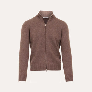 Virgin Wool/Cashmere Zip Sweater Brown