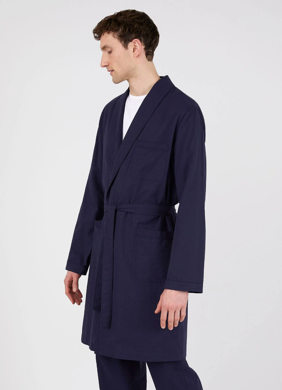 Cotton Flannel Robe Navy