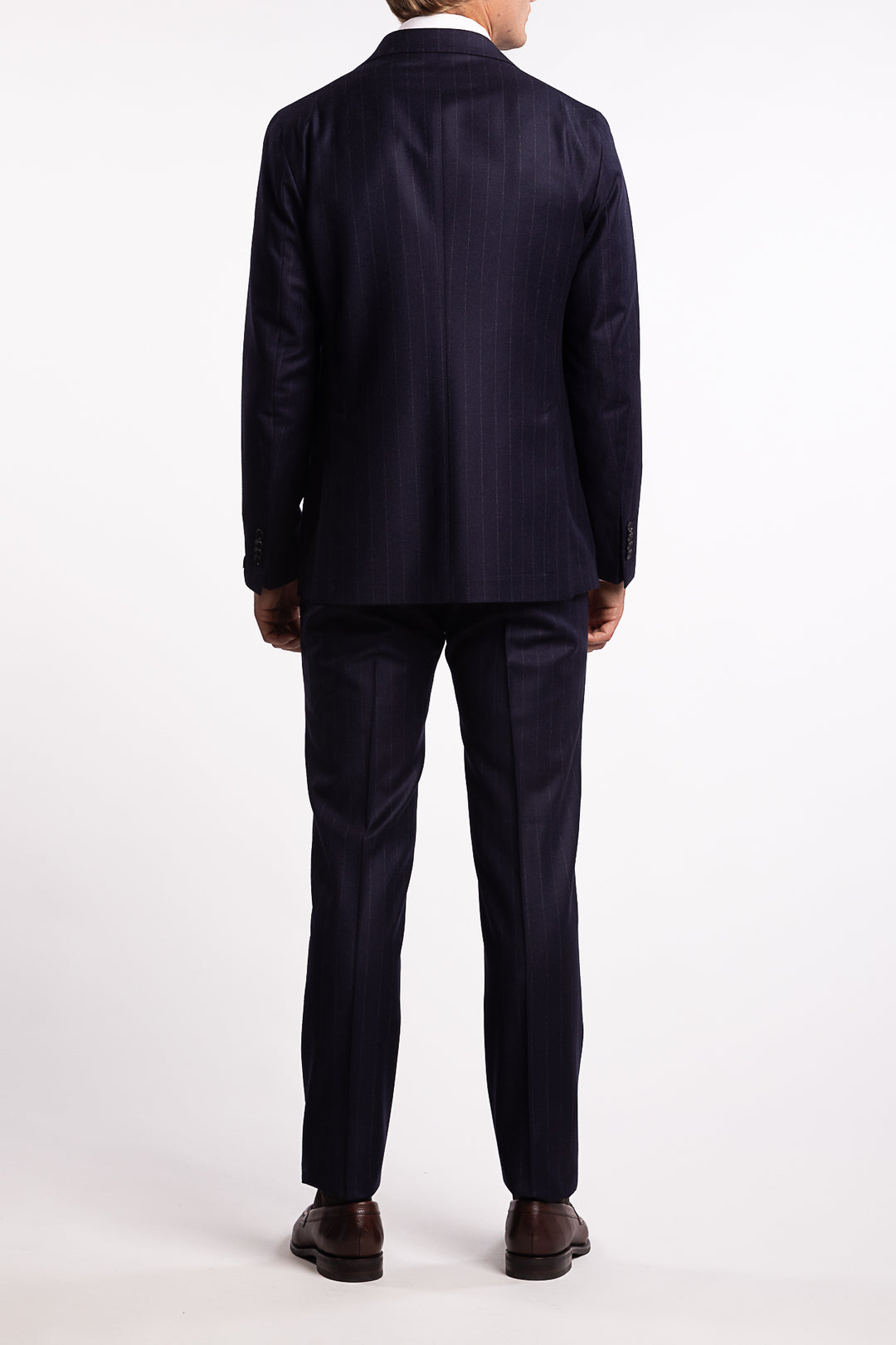 Virgin Wool Regular Fit Flannel Suit Navy Pinstripe