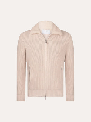 Full Zip Rib With Faux Collar Beige