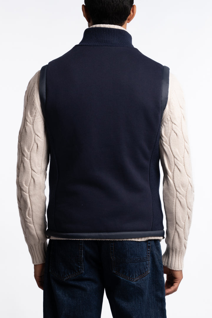 Multi Material Partially Quilted Vest Navy