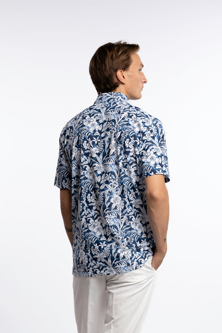 Active Stretch Shirt Floral Pattern Blue