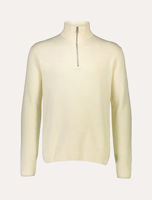 Half Zip Rib Knit Pearl White