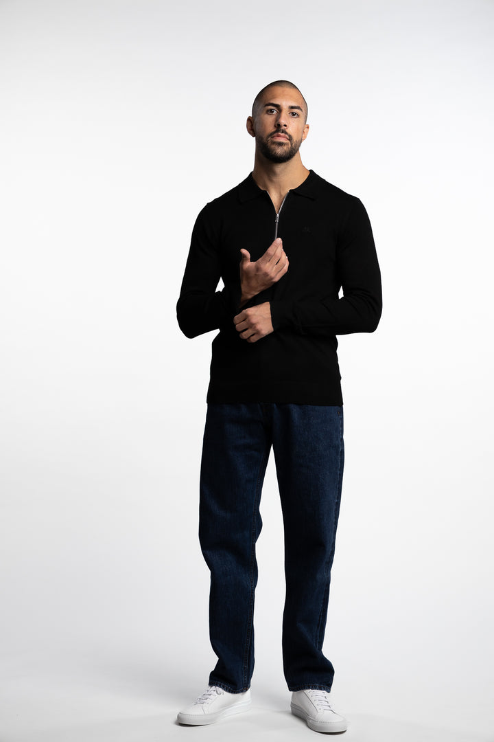 Ecovero LS Zip Polo Black