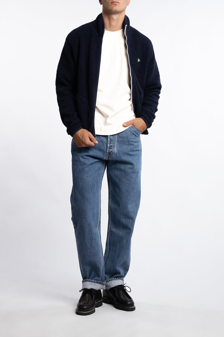 Boucle Wool Zip Fleece Jacket Navy