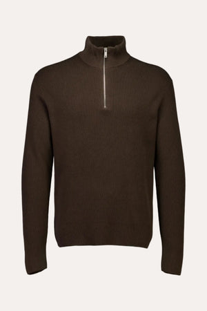 Half Zip Rib Knit Dk Brown