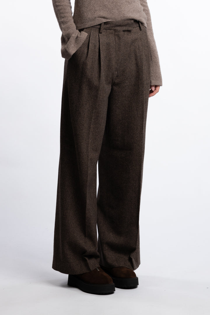 Ava Herringbone Trouser - Brown Herringbone