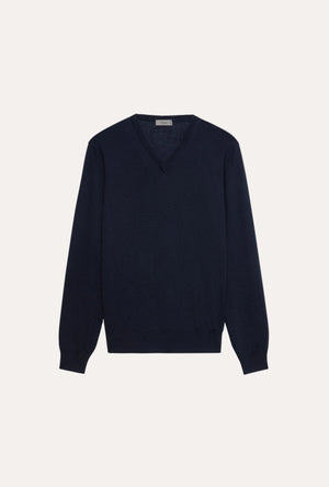 V- Neck Merino Wool Sweater Navy