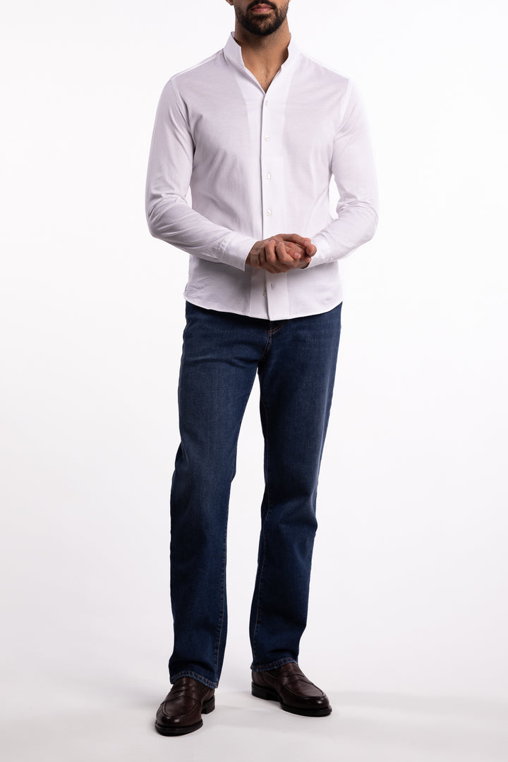 No Collar Cotton Shirt White
