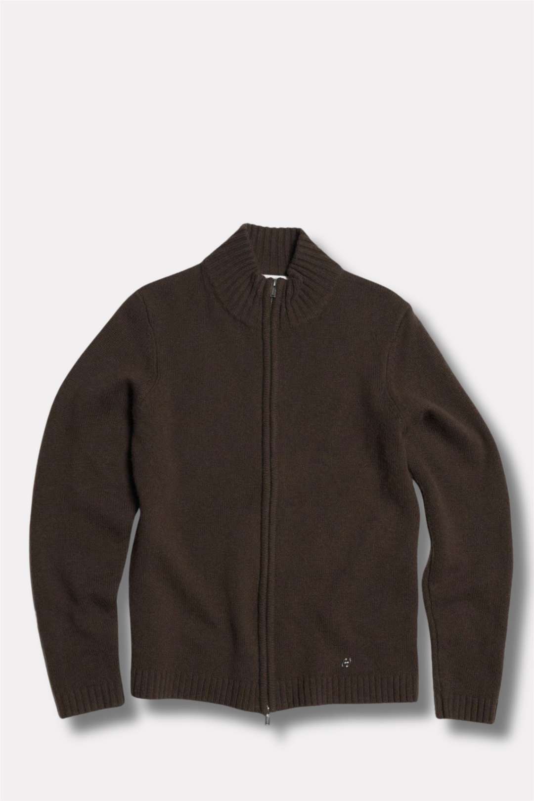 M. Wool Zip Cardigan Dk. Brown