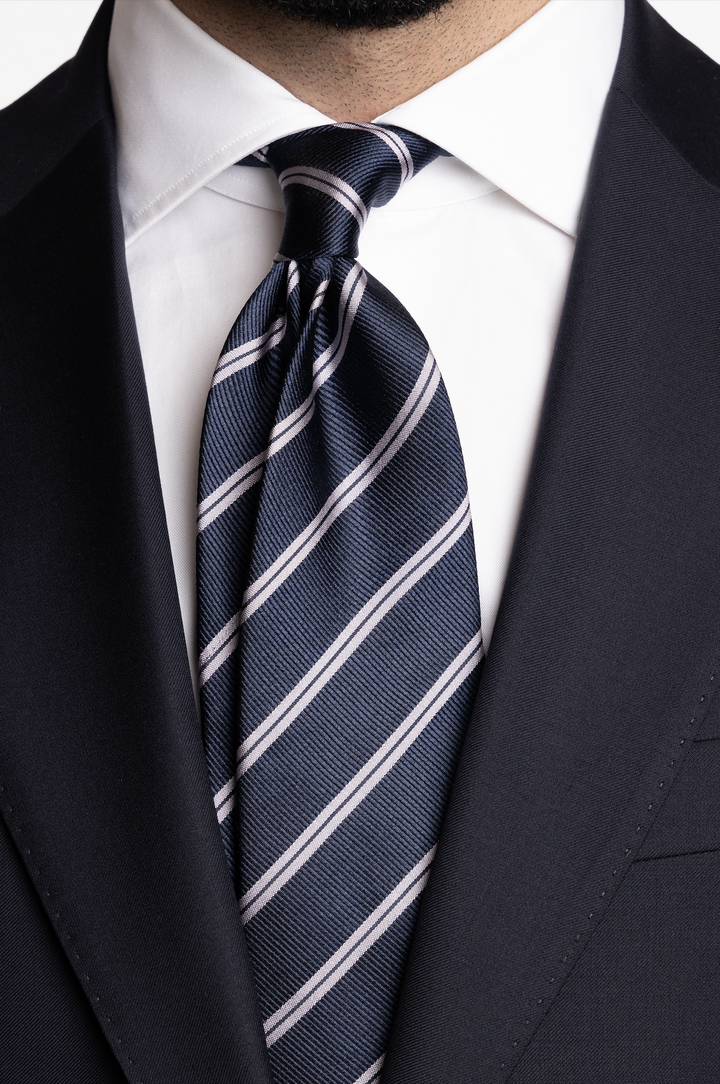 Silk Woven Tie Navy/Purple Stripe