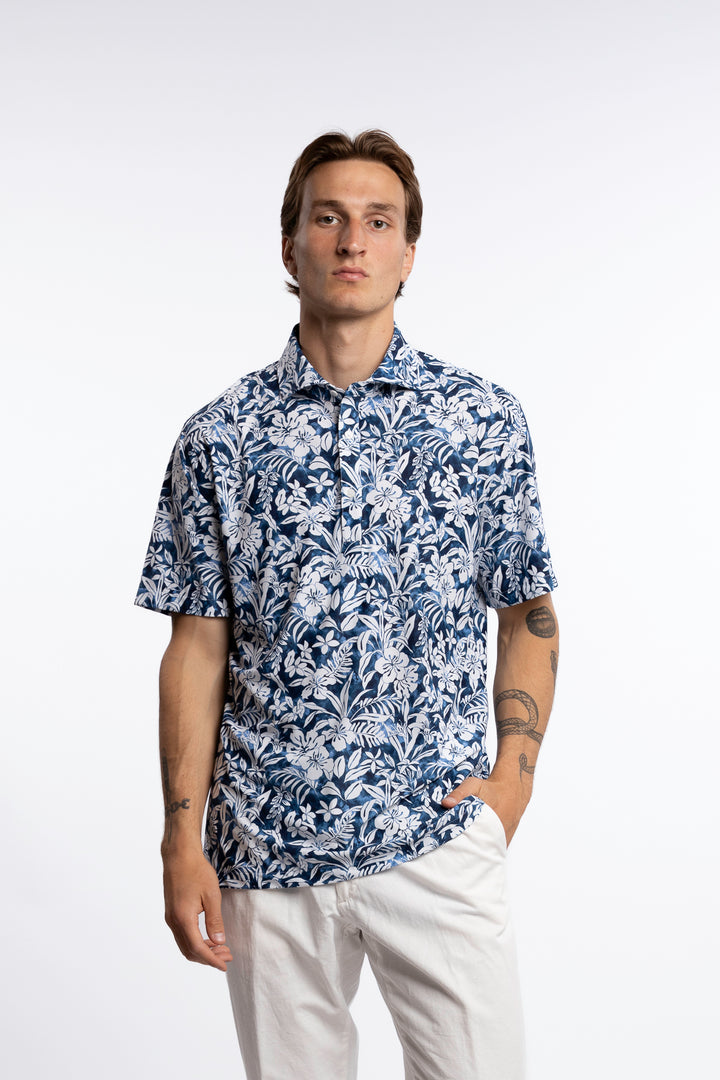 Active Stretch Shirt Floral Pattern Blue