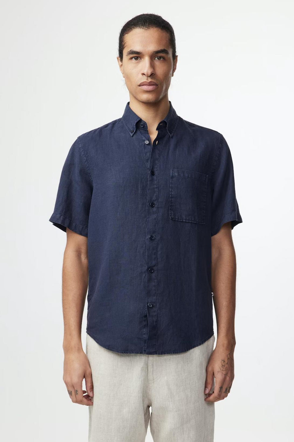 Arne SS Linen Shirt Navy-Skjorter-Bogartstore