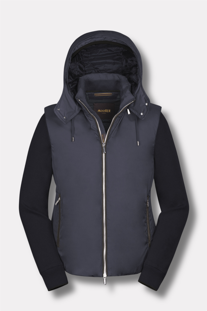 Evan Down Hooded Cardigan Blue