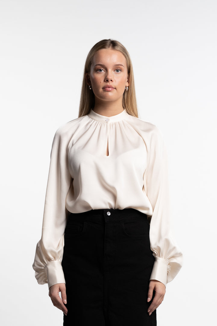 Stand Collar Blouse- Cream