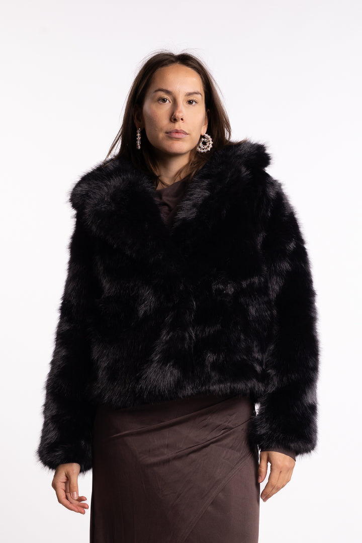 Sofia Fake Fur Jacket- Black