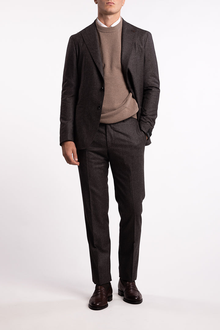 Virgin Wool Regular Fit Flannel Suit Brown