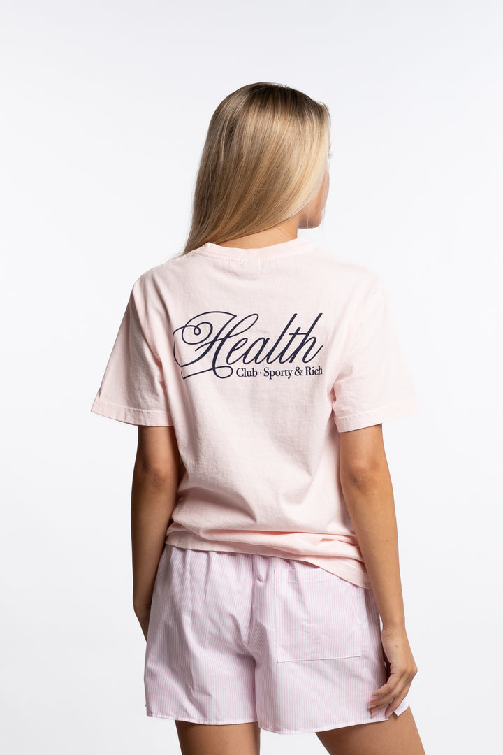 Health Script T-shirt- Pink Dolphin/Navy