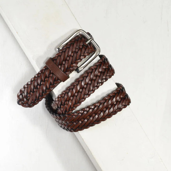Classic Woven Leather Belt Mid Brown 3,00 cm