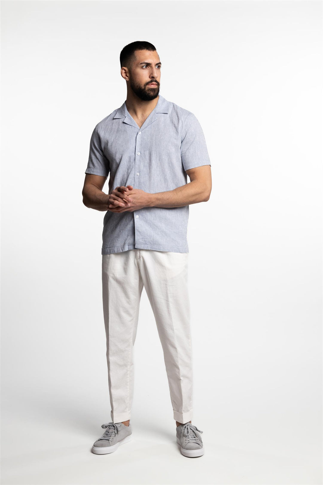 Short Sleeve Linen/Cotton Shirt Light Blue