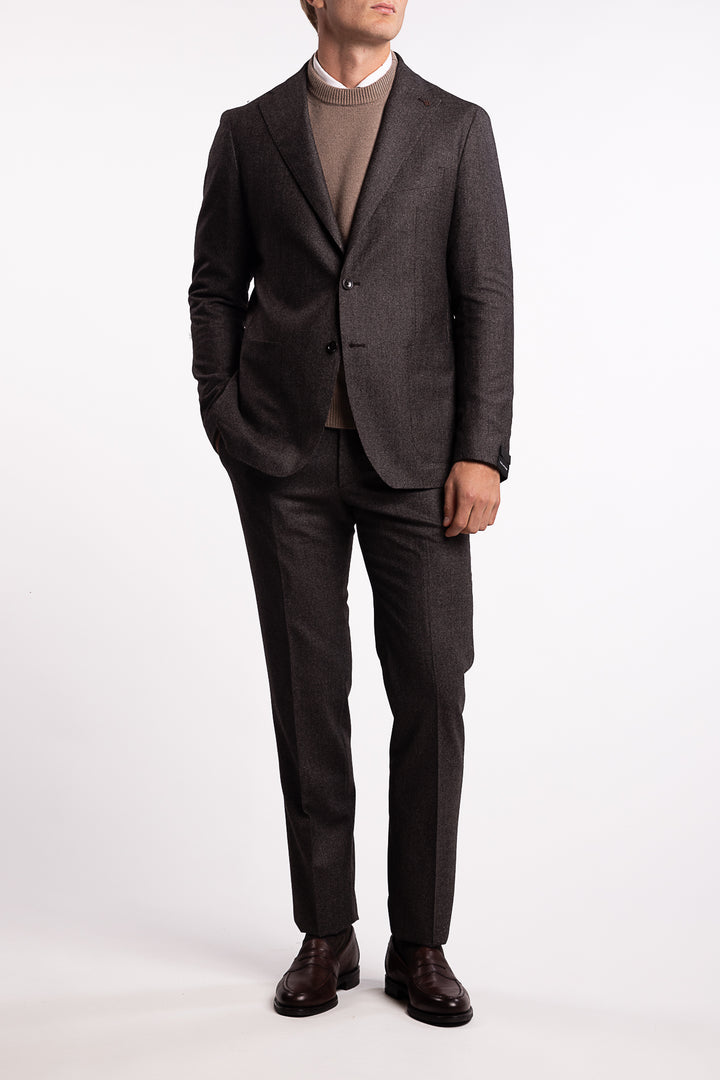 Virgin Wool Regular Fit Flannel Suit Brown