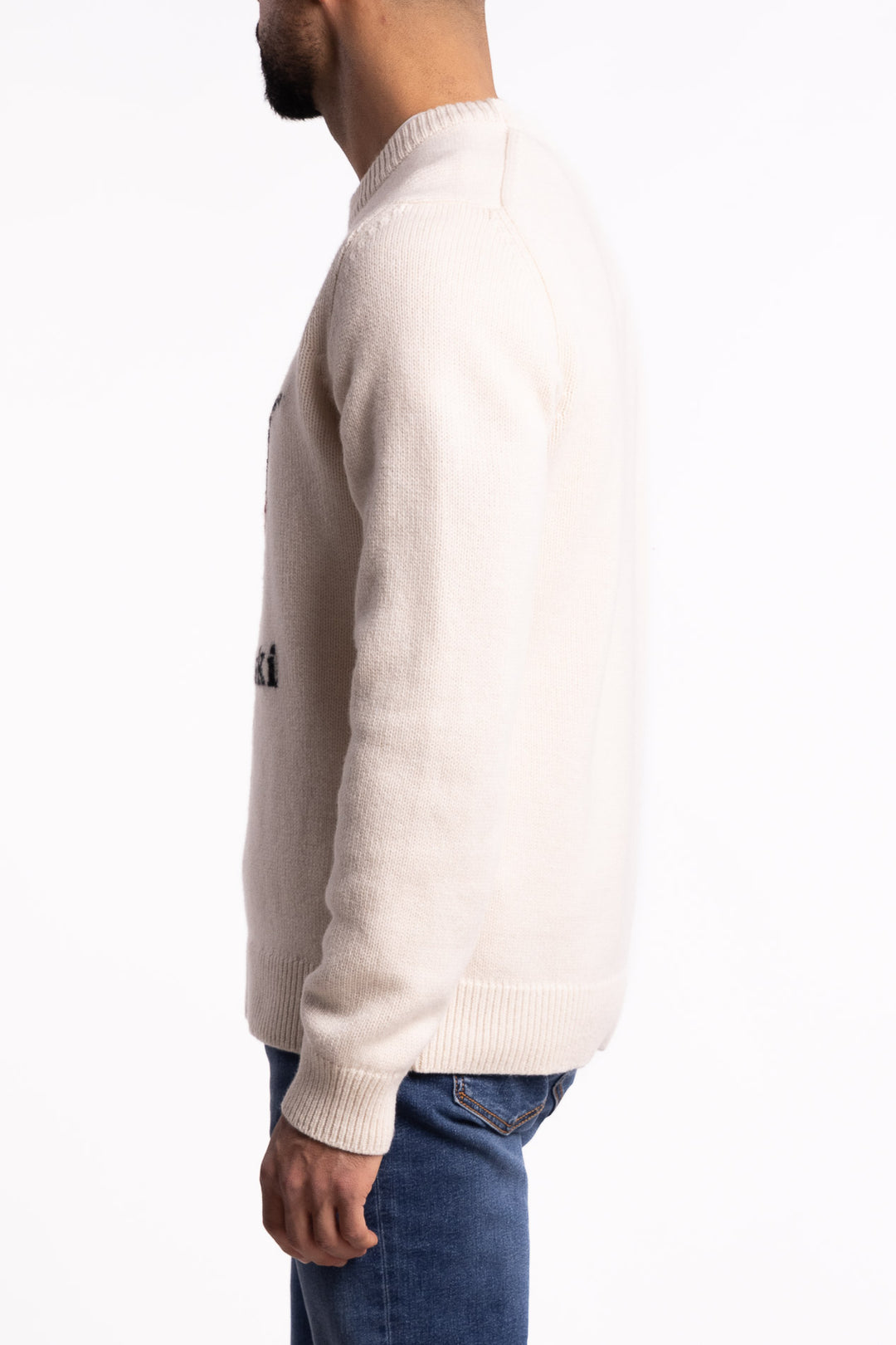 Crewneck With Skier Virgin Wool/Cashmere Cream White