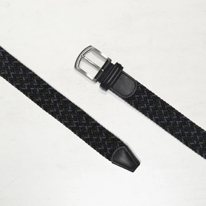 Classic Multi Colour Elastic Woven Belt Navy/Khaki/Charcoal/Grey 3,5 cm