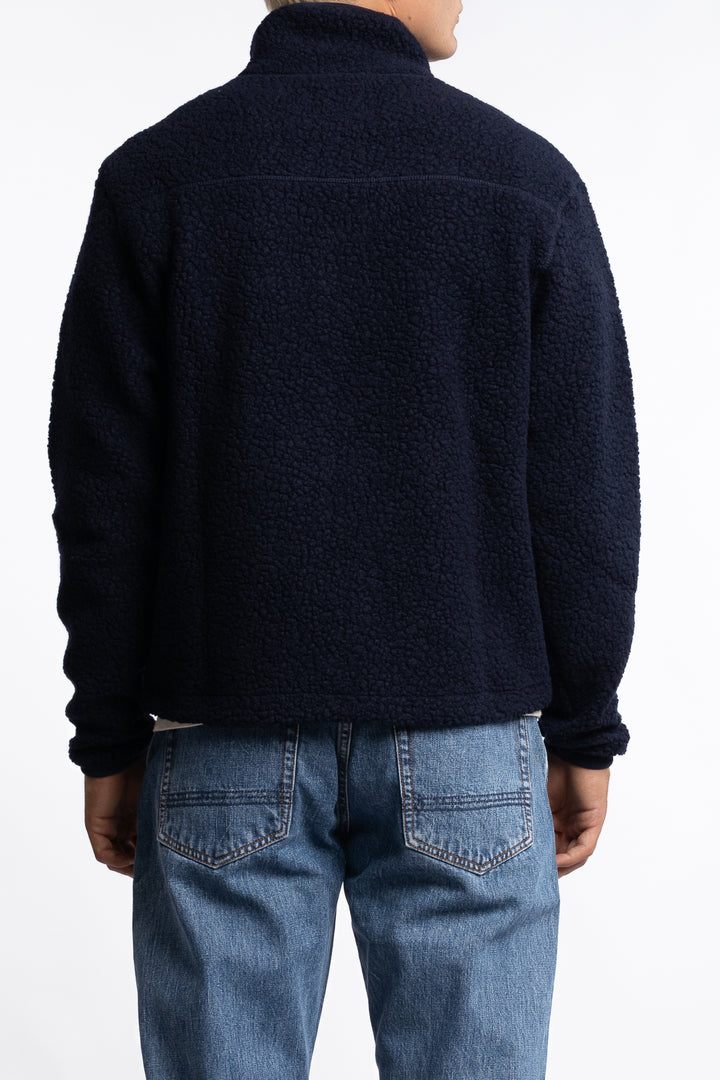 Boucle Wool Zip Fleece Jacket Navy