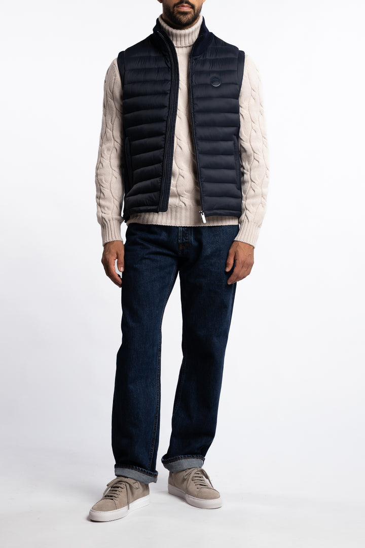 Multi Material Partially Quilted Vest Navy