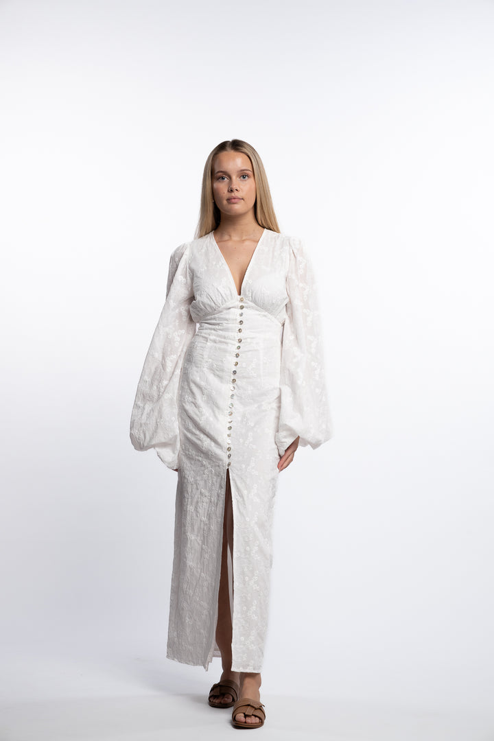 Positano dress- White Floral Embroidery