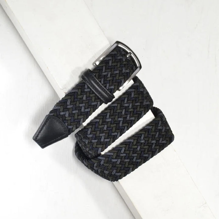 Classic Multi Colour Elastic Woven Belt Navy/Khaki/Charcoal/Grey 3,5 cm