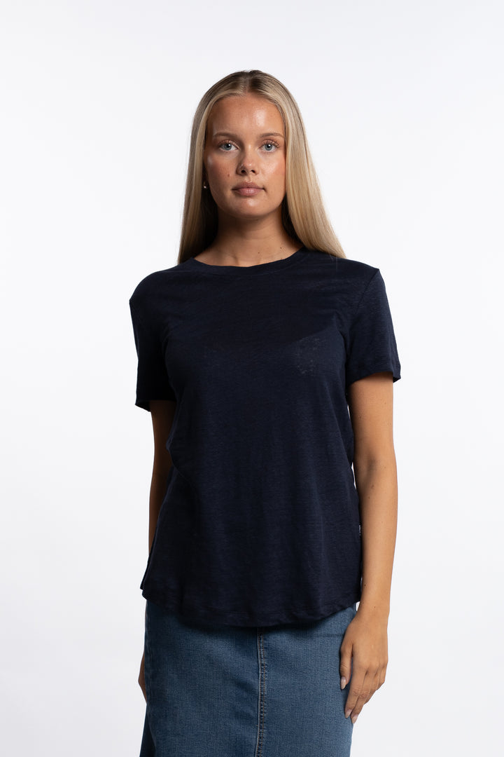 Jane Linen Tee- Navy