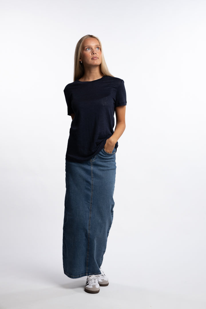 Jane Linen Tee- Navy