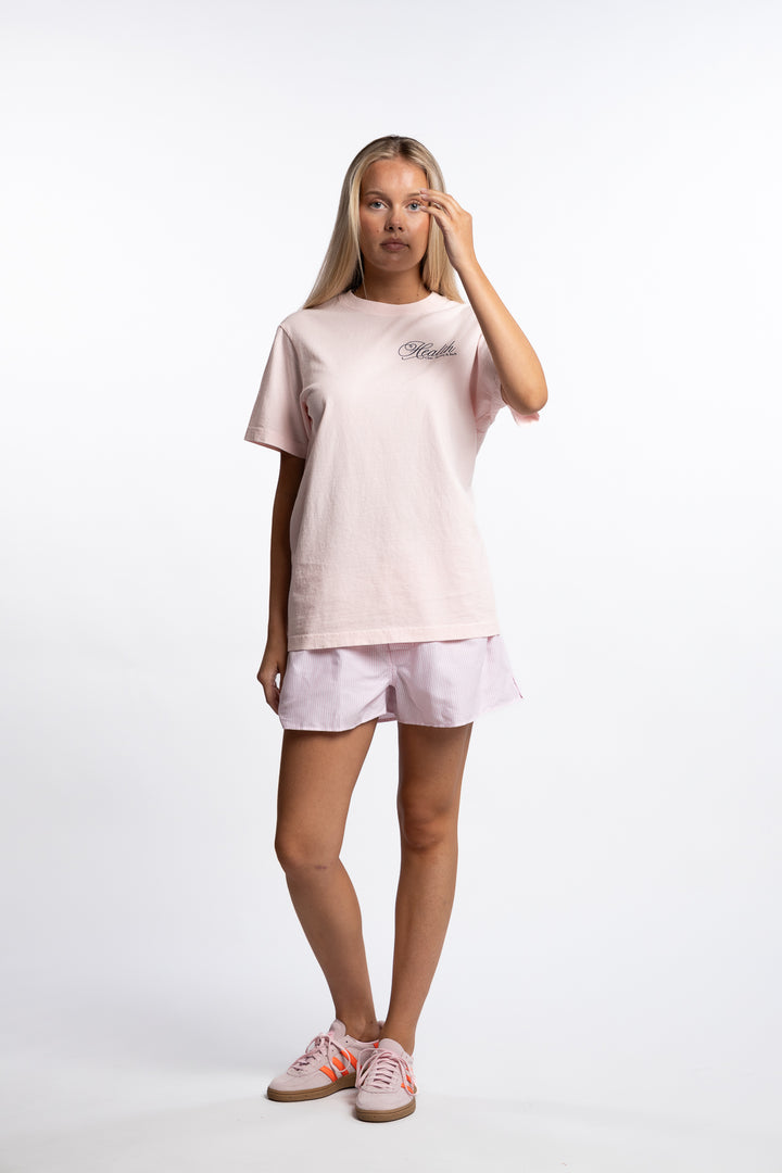 Health Script T-shirt- Pink Dolphin/Navy