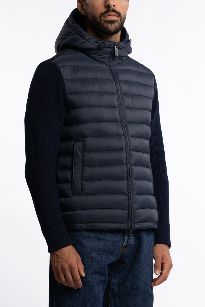 Multi Matrial Hoodie Jacket Navy