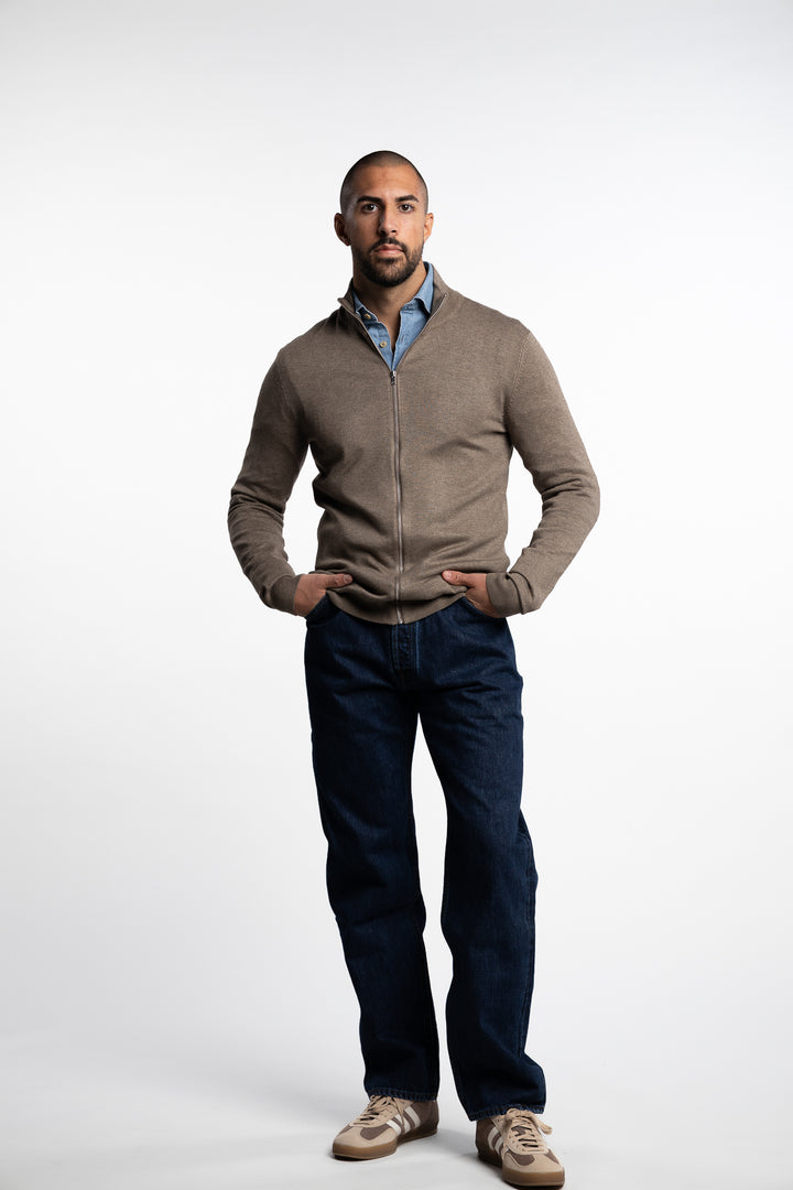 Ecovero Zip Cardigan Dk Sand Mel