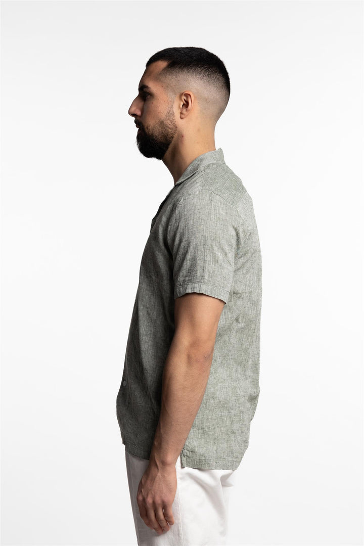 Short Sleeve Linen/Cotton Shirt Army