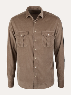 Regular Casual Double Pockets Corduroy Shirt Beige
