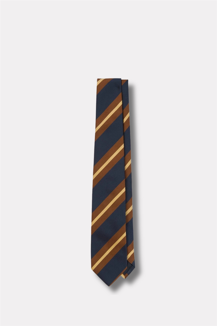 Mogador Silk-Cotton Tie Navy & Brown Stripe